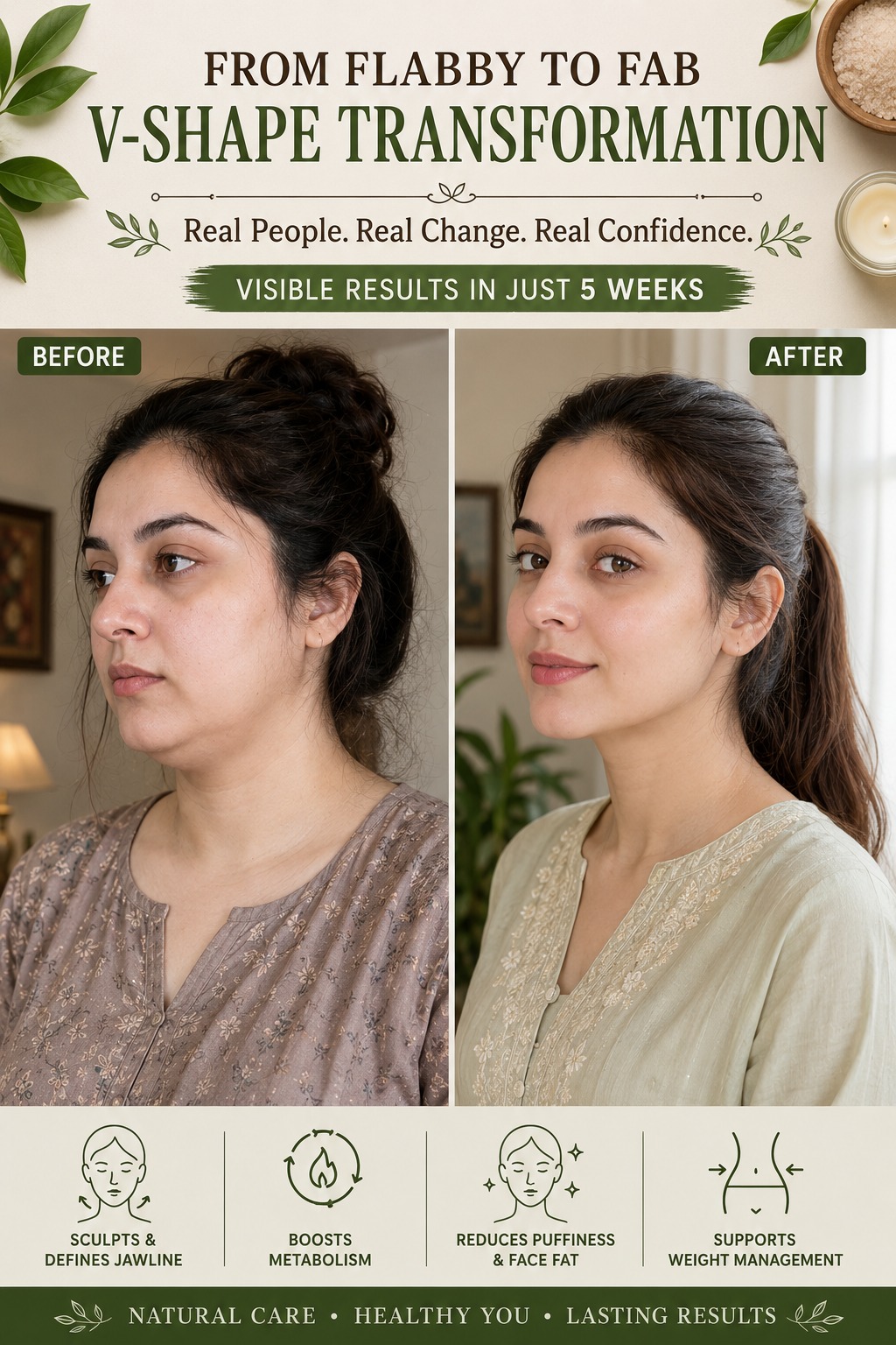 From Flabby to Fab Natural V-Shape Face Transformation in 5 Weeks
